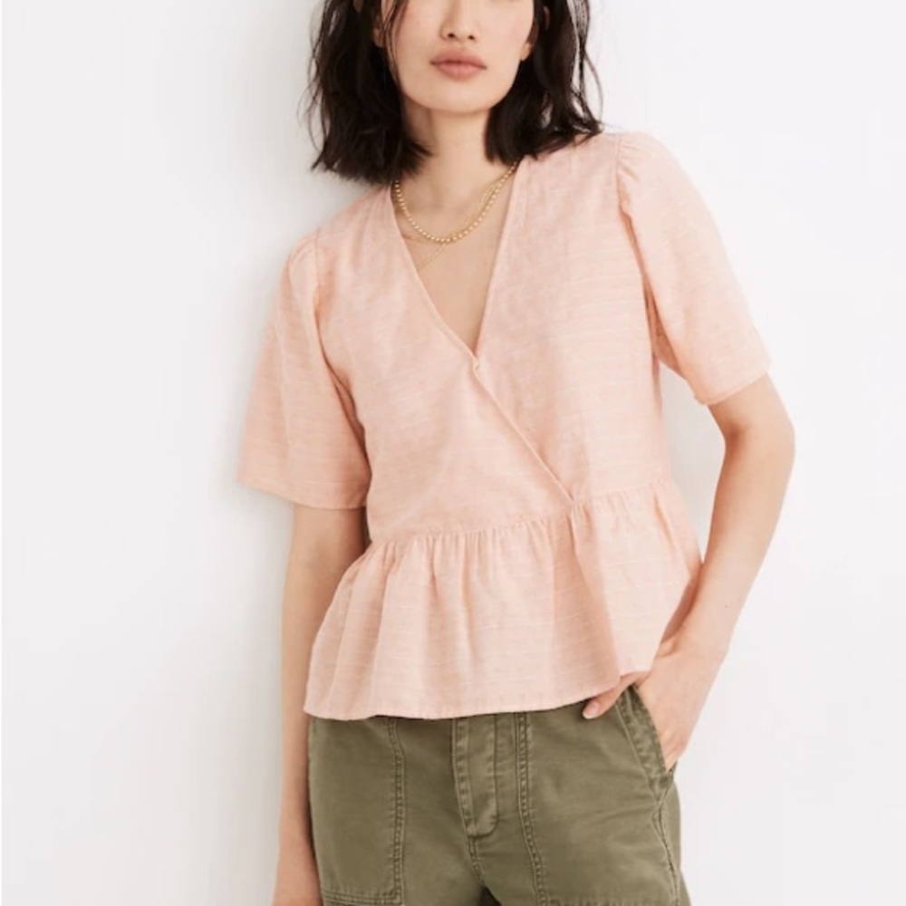 Madewell Crossover Coral Peplum Top Size XL